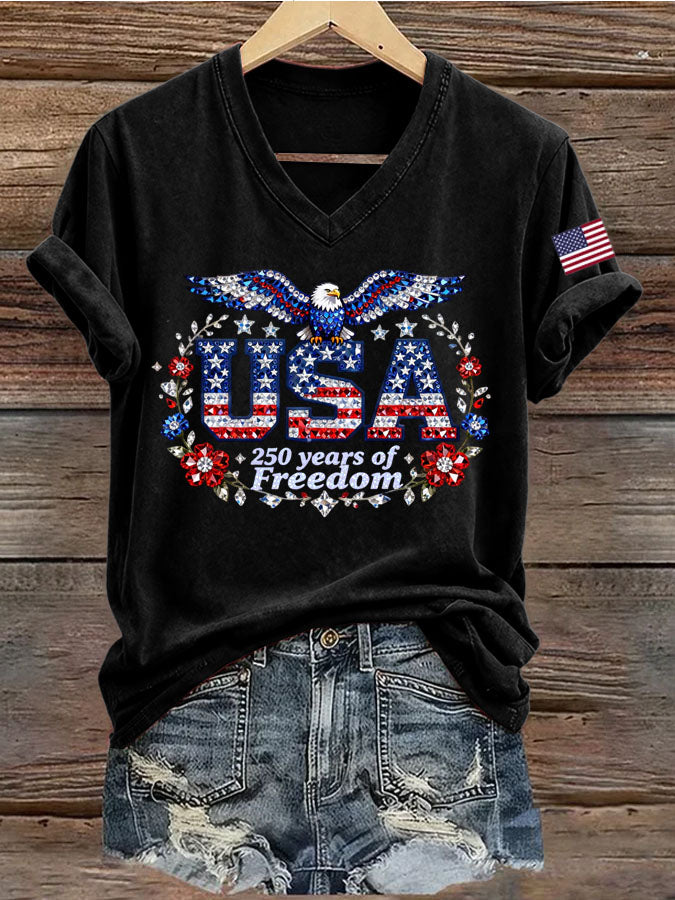 Women's 250th Anniversary Freedom Print V-Neck T-Shirt