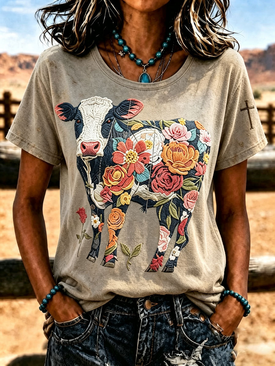 Women's Western style round neck T-shirt
