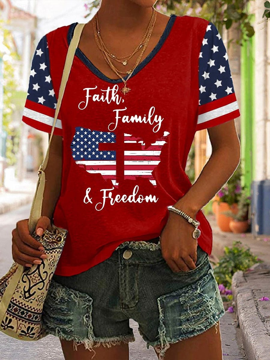 Vintage 3D Printing V Neck Short Sleeve T-shirt