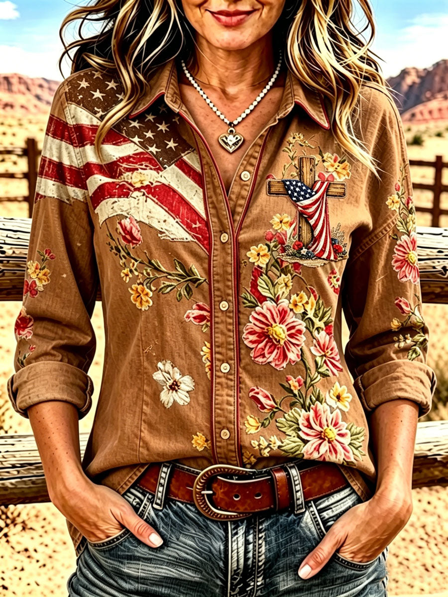 Women'S Western Faith Art Printed Long Sleeve Shirt