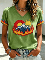 Wilderness Eagle Cross Faith Through The Fire V-neck Short Sleeve Retro T-shirt