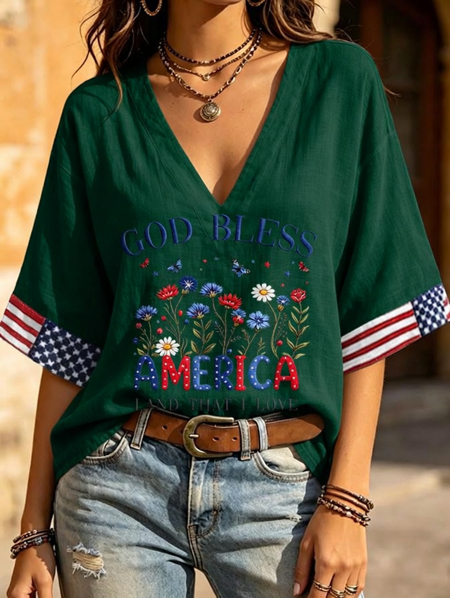 Women'S Retro Independence Day Flower Flag