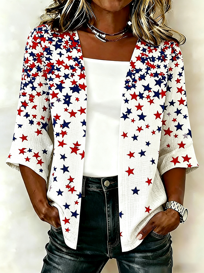 Women'S Casual Loose Independence Day Patriotic Cardigan