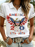 American 250th Anniversary Rhinestone Design Women's Polo Shirt