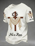 Men's He Is Risen Easter Jesus Christian Cross Print Casual T Shirt