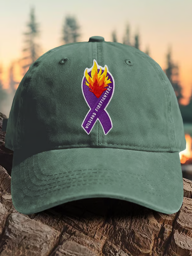 Retro Wildland Firefighters Utah Colorado Wildfires Praying For The Firefighters Purple Ribbon Print Baseball Cap