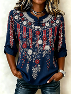 Women's National Flag Floral Print Cotton Linen Top