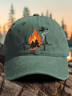 Retro Wildland Firefighter Heartbeat Fireline Flame & Helicopter Print Baseball Cap