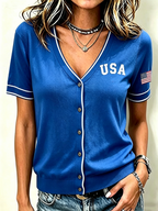 Women'S Retro Independence Day Anniversary Printed Linen Shirt