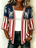 Women'S Casual Loose Independence Day Patriotic Cardigan