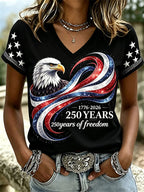 Women'S Retro Independence Day Relief Printed Casual Short Sleeved T-Shirt