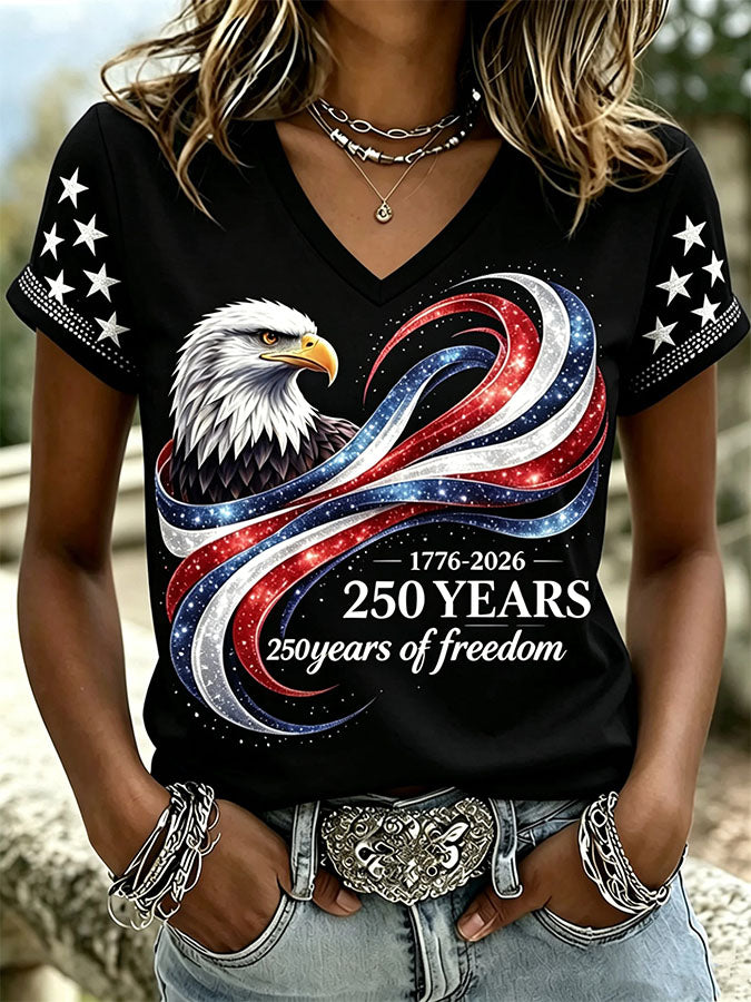 Women'S Retro Independence Day Relief Printed Casual Short Sleeved T-Shirt