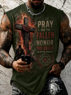 Men's Fire Cross Firefighter Honor The Brave Print Tank Top