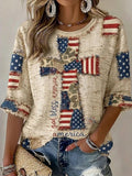 Women'S Flag, Faith, Art, Seven Quarter Sleeve Round Neck Linen Top
