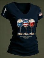 Women'S Independence Day 250Th Anniversary Printed V-Neck T-Shirt