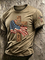Men'S Retro American Flag Cross ���GOD BLESS AMERICA ���Pattern Short Sleeve T-Shirt