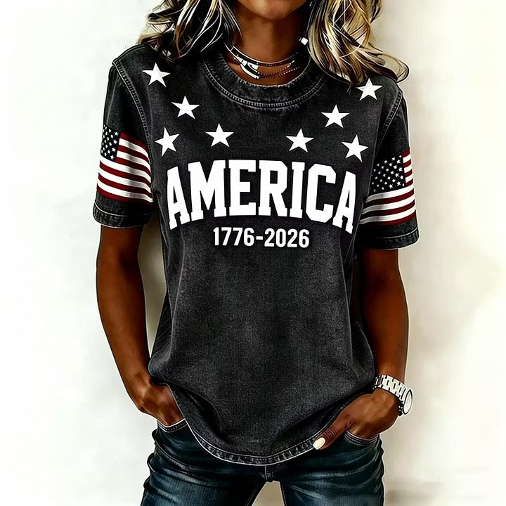 Women's 1776 Independence Day Flag Print Casual T-shirt