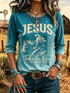 Women'S Western-Style Retro Faith Print  T-Shirt
