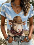Women'S Retro Ethnic Art Printed Round Neck T-Shirt