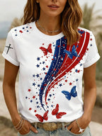 Women'S Retro American Independence Day Commemorative Printed Round Neck Short Sleeved T-Shirt
