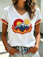 Wilderness Eagle Cross Faith Through The Fire V-neck Short Sleeve Retro T-shirt