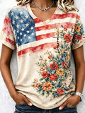 Women's Casual American 250th Anniversary Print V-Neck T-Shirt
