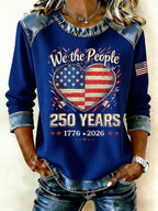 Ladies' Leisure 250Th Anniversary Celebration Splicing Color Contrasting Long Sleeve T-Shirt