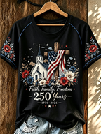 Women'S 250Th Anniversary American Flag Star Casual Round Neck T-Shirt