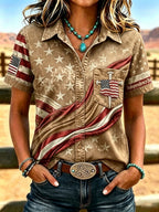 Women's Western-style vintage shirt with flag pattern