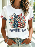 Women'S Independence Day Flower And Animal Flag Short Sleeve T-Shirt