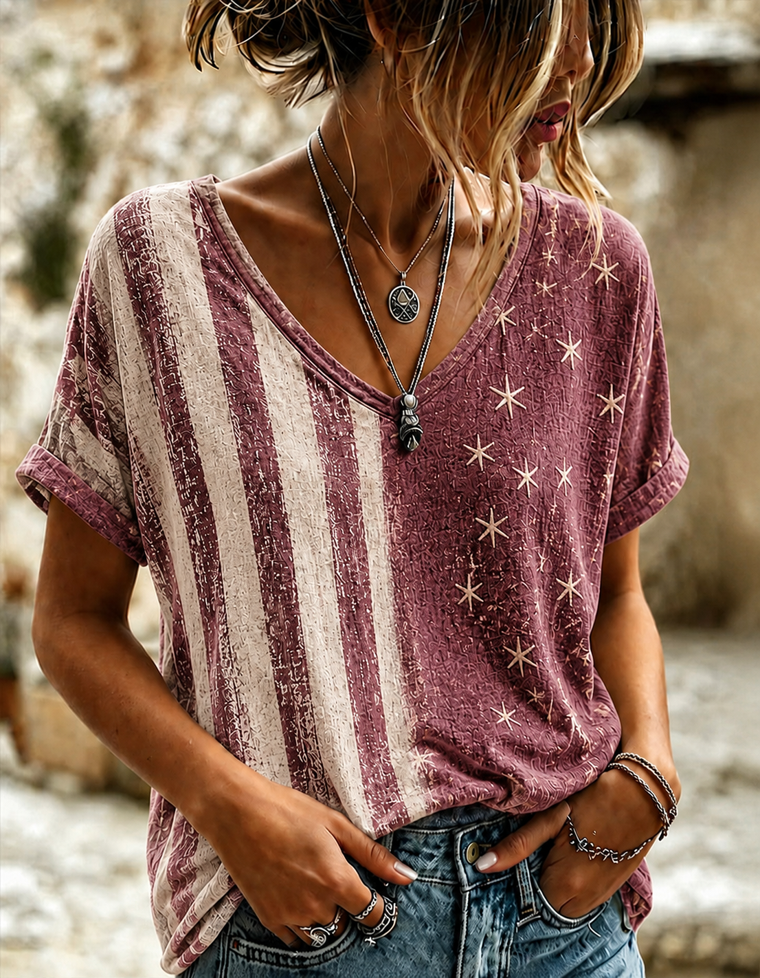 Women'S Retro Independence Day Printed Casual Short Sleeved T-Shirt