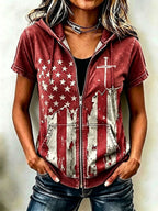 Women'S Casual Flag Faith Summer Short Sleeved Hooded Top