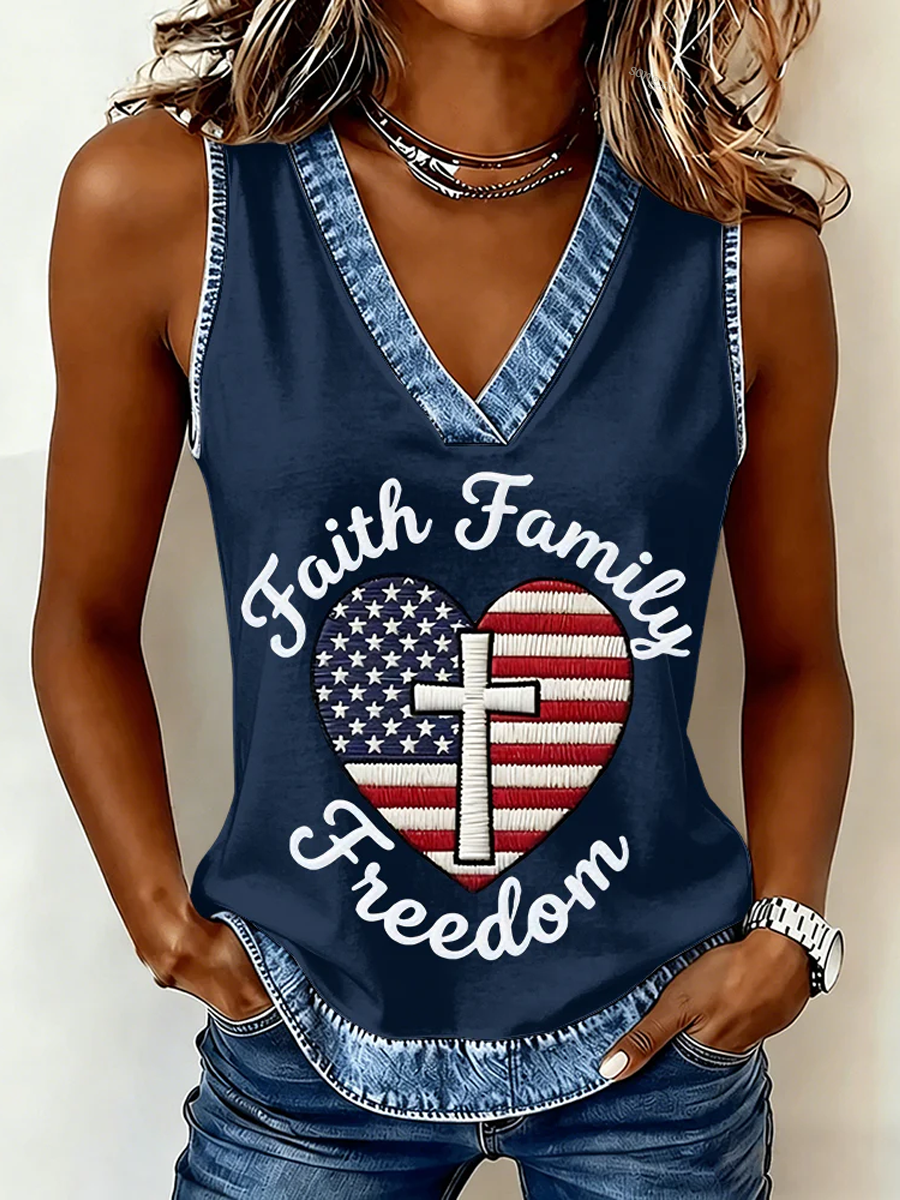 Women'S Casual Floral Faith Cross Print top