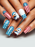 Red, White And Blue Star-shaped Pattern False Nails