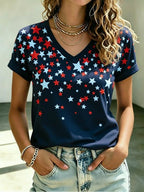 Women'S America Flag Print Casual V-Neck T-Shirt